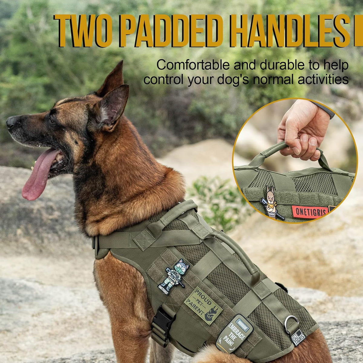 OneTigris Tactical Dog Harness for Small Dogs, Mesh Design Service Dog Vest Breathable Military Dogs Molle Vests with Handles, Harness for Walking Hiking Training