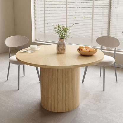 weselon Round Dining Table for 4, Modern Farmhouse Kitchen Table, 47 Inch Small Circle Dining Tables with Wood Strip Base for Kitchen Living Room (Natural)