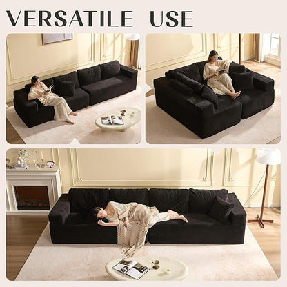 138" Modular Sofa Memory Foam Sectional Couches for Living Room, Sleeper Sofa Bed, Corduroy, Black