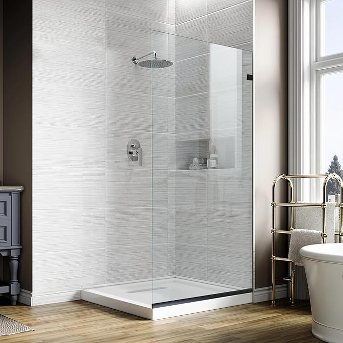 24 * 74" - 5/16" Thick Clear Tempered Glass Panel, Fixed Hinged Framless Shower