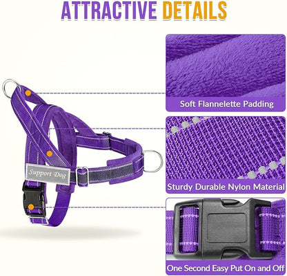 SlowTon No Pull Dog Harness with Front Clip - Heavy Duty, Soft Padded | Neck & Chest Adjustable, Tactical Pet Vest and Leash Set for Large Medium Sized Dogs, for Easy Walk & Training, Purple L