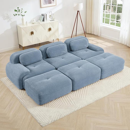 Blue Ottoman for Modular Sectional Sofa, Corduroy Deep Seat for Oversized Compressed Boneless Sectional Couches for Living Room Bedroom Apartment, Cloud Sofa Couch Set, Memory Foam, No Assembly