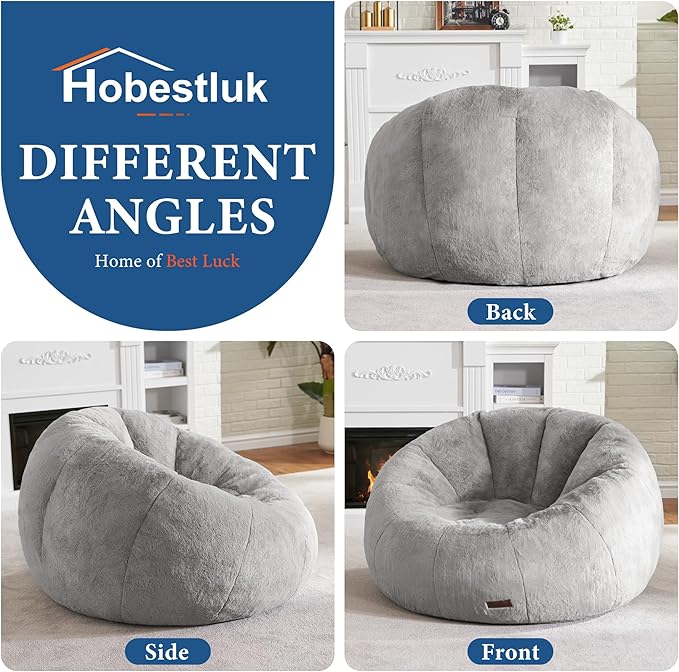 Hobestluk Bean Bag Chairs Large Bean Bag Couch for Adults Stuffed Sofa Chair Comfy Giant Bean Bag Chair with Spacious Design for Reading, Playing or Relaxing (Grey)