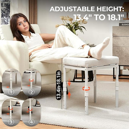 Adjustable Ottoman Pouf, 4 Height Position & 60 Degree Tilt Angle Adjustment Footrest Ottomans Footrest Foot Stools Pouffe Footstool for Under Desk for Living Room Home(Beige)
