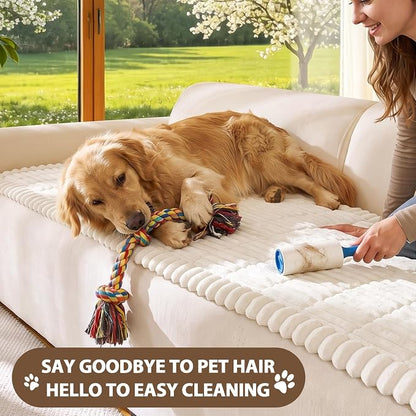 FUANGUI Waterproof Couch Cover Sofa Cover for Dogs and Pets Sofa Protector | Non-Slip Washable Fuzzy Soft Cat Bed Sofa Slipcover for 2-3 Cushion Couch Sofa Pet Friendly, Beige, 27.6" x 82.7", 1 pcs