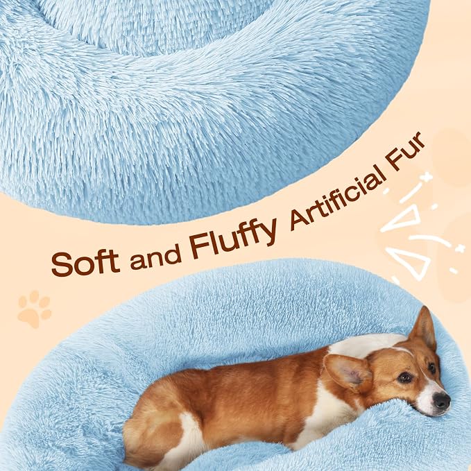 JOLLYVOGUE Dog & Cat Bed, Calming Anti-Anxiety Pet Bed for Small Dogs, Fluffy Donut Cushion for Small and Medium Pets (20")