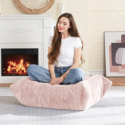 HABUTWAY Bean Bag Ottoman,Foot Rest,Fireside Chair Memory Foam Lazy Bean Bag Sofa for Living Room,Bedroom,Dorm,Office (Ottoman-Pink)