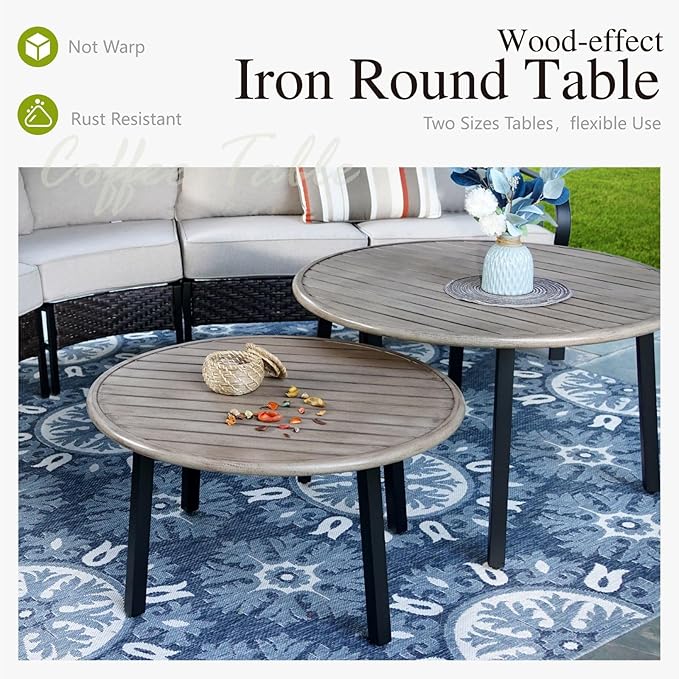 Sophia & William Half-Moon Patio Furniture Set for 8, Curved Outdoor Sofa Conversation Set with Coffee Table,Wicker Patio Sectional for Backyard, Beige