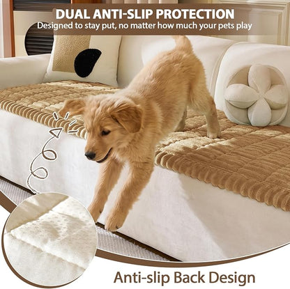 FUANGUI 2 Pack Waterproof Couch Cover for Dogs Pets Sofa Protector | Non-Slip Washable Fuzzy Soft Sofa Slipcover for 2 PCS L Shaped Sofa Pet Friendly, 27.6" x 59.1"+27.6" x 70.9", Camel