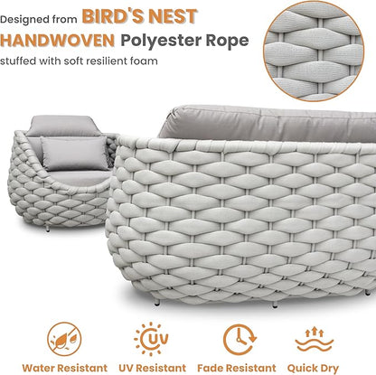 Erotr 5 Pieces Porch Patio Conversation Set: Hand Woven Rope, Rusrproof Aluminum Frame, Weather Resistant, Thick Cushions, No Assembly Furniture, Comfy Outdoor Sofa Set for Deck Yard Lawn Hotel - Gray