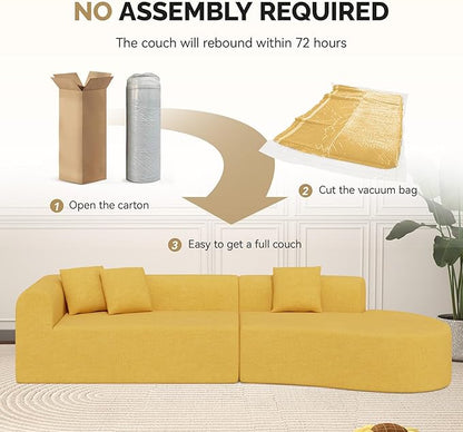 128" Oversized Modern Curved Sofa,Boneless Cloud Sectional Couch with Deep Seat,No Assembly Required Chenille Couches for Living Room,Yellow,1 PCS