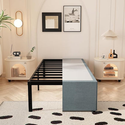 18 Inch Twin XL Bed Frames with Fabric Cover, Heavy Duty Metal Twin XL Platform Bed Frame, No Box Spring Needed, Support Up to 2500 lbs, Easy Assembly, Noise Free, Black