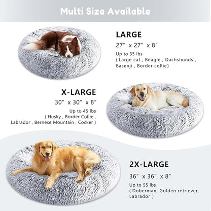 Western Home Calming Donut Large Dog Bed Pet Bed,36" Light Grey | Fluffy Faux Fur Round Cuddler,Anti-Anxiety,Anti-Slip Bottom,Plush Round Pet Dog Beds for Large Sized Dogs,Up to 80 LBS
