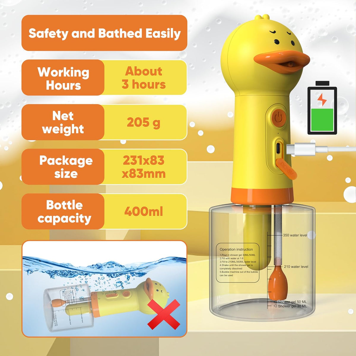 Electric Dog Shampoo Dispenser Dog Shampoo Sprayer Duck Shampoo Foamer for Pet, Foaming Soap Dispenser for Bathtub, Kitchen Sink Cleaning