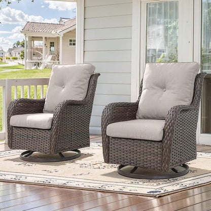 Belord Outdoor Swivel Rcoker Patio Chairs - Outdoor Swivel Patio Chairs Set of 2 Wicker Chair Patio Furniture Sets with Covered Cushion for Porch Deck Balcony Garden, Beige