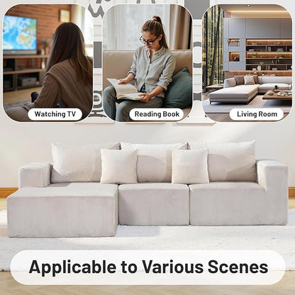 Modular Sectional Sofa,Oversized Cloud Sectional Couch with Deep Seat Modern Boneless L-Shape Lounge Sofa No Assembly Required with Pillows for Living Room Bedroom(Beige)