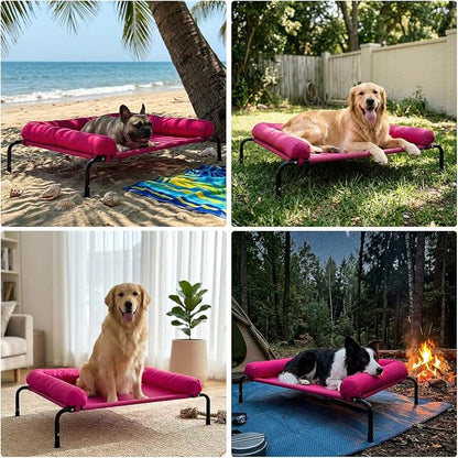 Cooling Elevated Dog Bed, Outdoor Raised Dog Beds, Medium Dogs Cot | Waterproof,W/Breathable Mesh, Pet Cot W/Portable Removable Bolster
