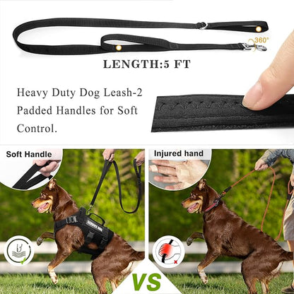 Tactical Dog Harness with Dog Leash, Service Working MOLLE Vest with 10 Pet Patches for Medium Dog, No Pull Military Harness and Backpack for Training Hunting Walking