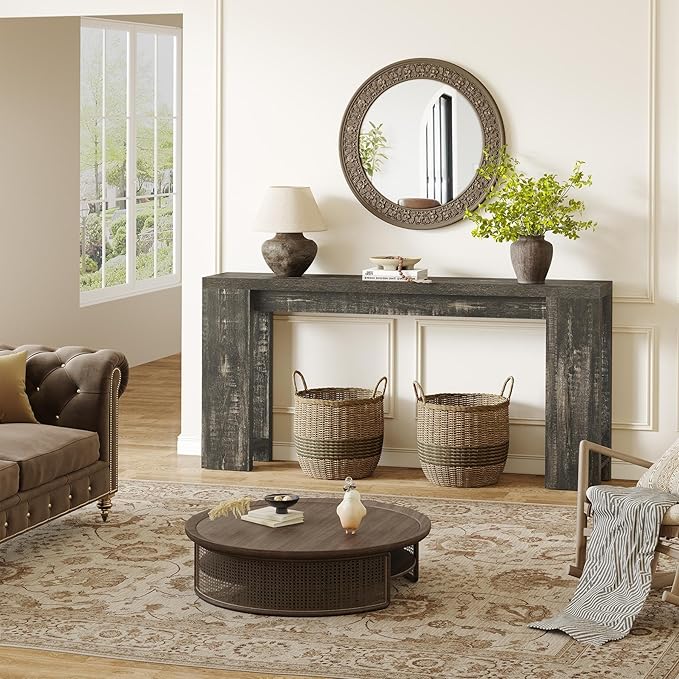 LITTLE TREE 70.9-Inch Long Console Table, Narrow Sofa Table Behind The Couch, Farmhouse Console Table for Living Room, Entryway, Hallway