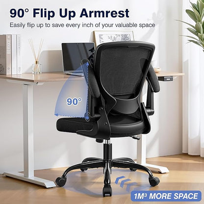 Ergonomic Office Chair, Mesh Computer Chairs with Lumbar Support, Swivel Desk Chair with Flip-up Arms and Adjustable Height, Black