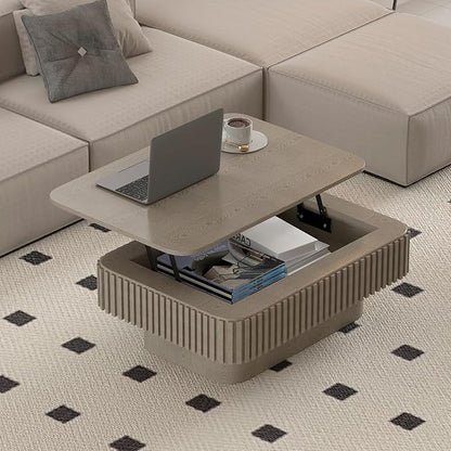 SZTHHDF Lift Top Coffee Table for Living Room,Rectangle Handmade Solid Wood Strips, Fluted Coffee Table with Hidden Storage Compartment Small Space Office Apartment (38.6" L×26.8''W×13.8''H-Grey)