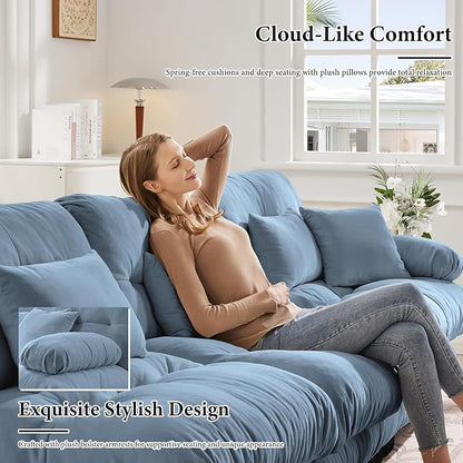 133.8" Oversized Couch, 3 Seater Modular Sectional Sofa, Blue Large Sectional Couches for Living Room, Fluffy Chenille Fabric Cloud Couch with 5 Pillows, Deep Seat Sofas