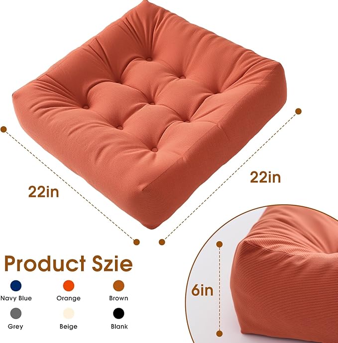 Tikuns Floor Pillows for Adults, 22x22x6 Inch Meditation Cushions, Large Square Sitting Cushion Living Room Memory Foam Pillow for Sitting(1, Orange, 22x22x6 Inch)