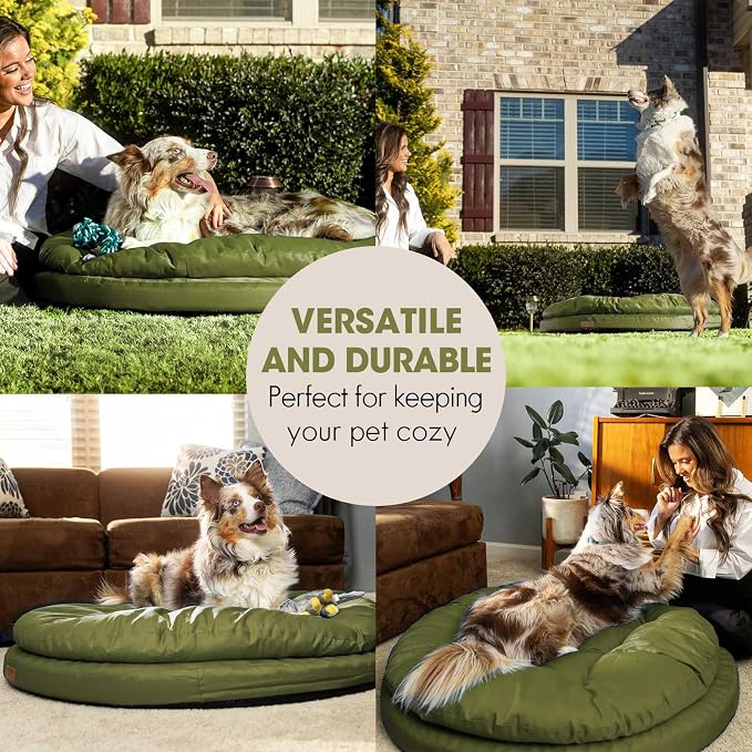 ClevaHome Orthopedic Dog Bed for Large Dogs, 36 inches Dual Layer Water Repellent Round Pet Bed with Washable Cover Nonslip Bottom (Olive Branch)