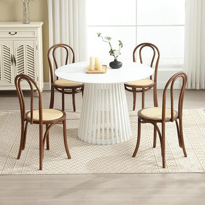 DM Furniture Bentwood Dining Chairs Set of 4 Mid-Century Modern Rattan Kitchen Chairs with Backrest, Armless Curved Wood Bistro Chair for Dining/Kitchen Room,Home No Assembly Required, Walnut Wood