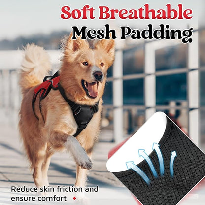 rabbitgoo Escape Proof Dog Harness for X-Large, No Pull with Lift Handle | No Escape, Full Soft Padded, Reflective Adjustable Vest, Leash Clip for Walking Hiking Training, Red, X-Large