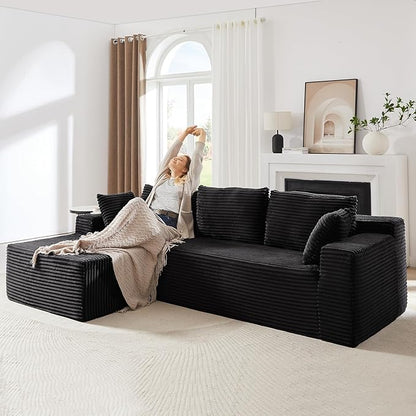 104 Inch Cloud Sectional Couch with L-Shape Chaise,Modern Upholstered Couches with Deep Seat,Corduroy Sponge Compressed Sofa for Living Room,No Assembly Required (Black)