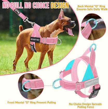 SlowTon No Pull Dog Harness with Front Clip - Heavy Duty, Soft Padded | Neck & Chest Adjustable, Tactical Pet Vest and Leash Set for Large Medium Sized Dogs, for Easy Walk & Training, Pink L