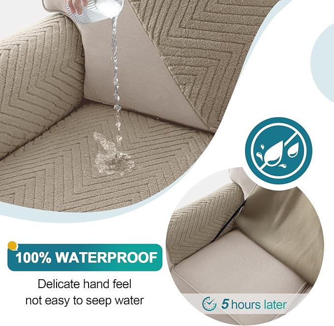 Turquoize Waterproof Couch Armrest Covers for Sofa Non-Slip Fuzzy Couch Arm Covers Set of 2 Washable Thick Soft Recliner Chair Arm Cover Protector Cover (Khaki, 23" x 23" 2 Pack)