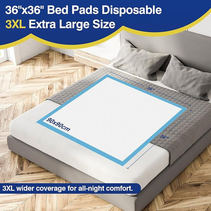 MKISS Bed Pads Disposable 36" x 36" 100 Count, Extra Large Incontinence Underpads, Leak-Proof & Quick-Drying Disposable Pee Pads for Elderly, Adults, Kids, Puppy Training