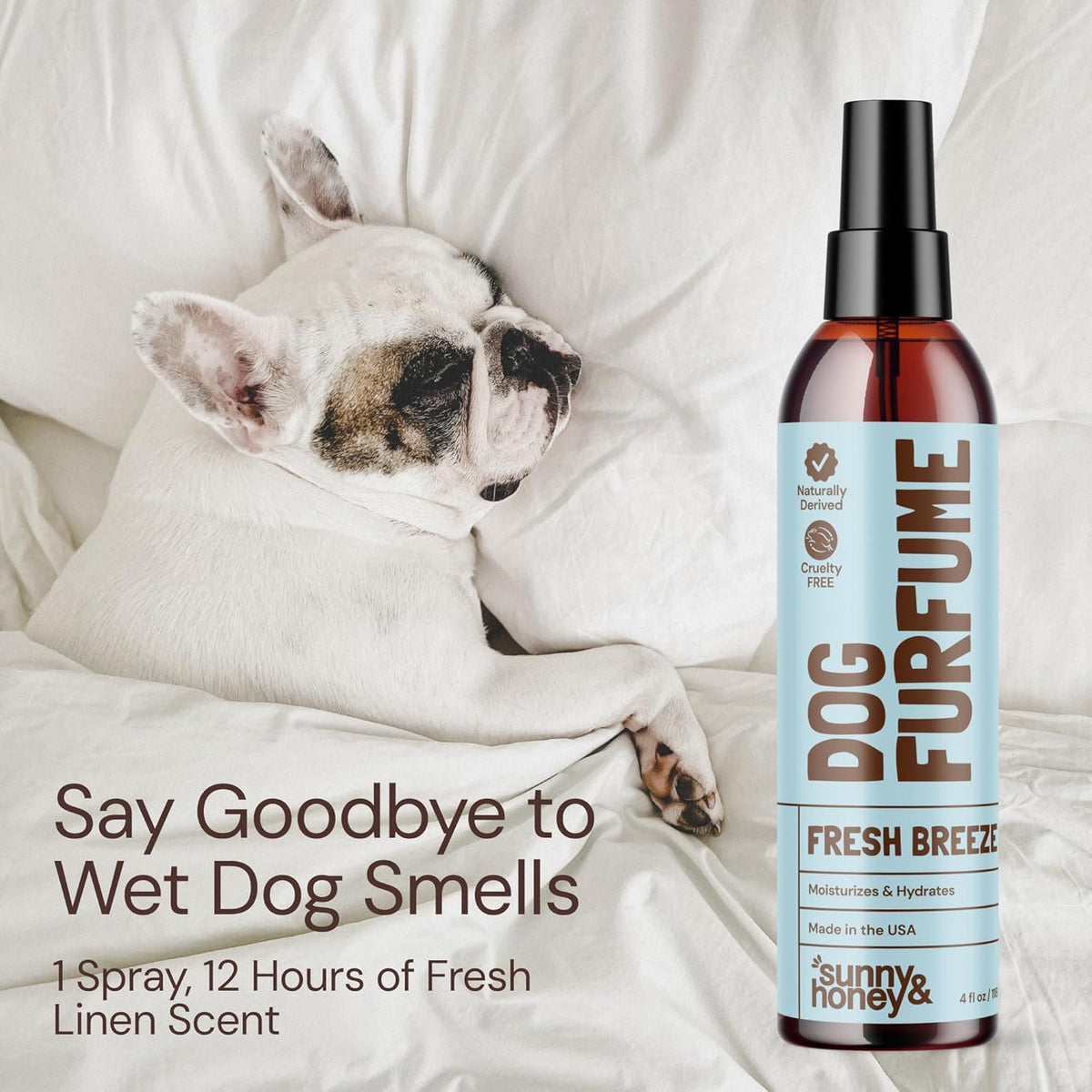 Sunny & Honey Dog Perfume Spray Long Lasting - 4 fl oz (2-Pack) - Deodorizing, Detangling & Hydrating with Avocado Oil & Silk Protein - pH Balanced Dog Cologne Spray - Fresh Breeze Scent