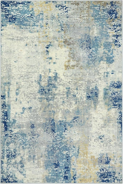 Lahome Modern Abstract Area Rug 4x6, Washable Living Room Rug for Bedroom Entryway Non Slip, Soft Contemporary Indoor Floor Throw Carpet for Apartment Playroom Home Office, Blue