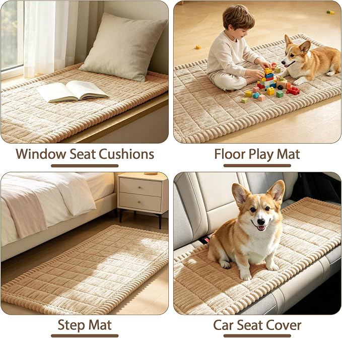 FUANGUI Waterproof Couch Cover Sofa Cover for Dogs and Pets Sofa Protector | Non-Slip Washable Fuzzy Soft Cat Bed Sofa Slipcover for 2-3 Cushion Couch Sofa Pet Friendly, Khaki, 27.6" x 94.5", 1 pcs