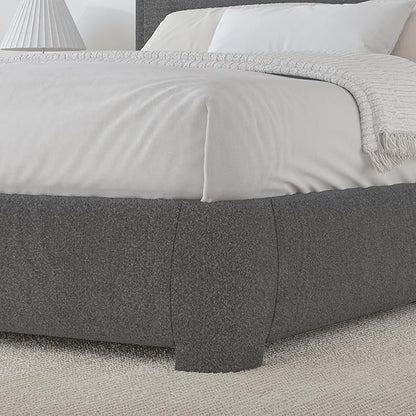 BarnFurin Queen Size Bed Frame, Boucle Upholstered Platform Bed Frame with Headboard, Modern Style, Soft Rounded Corners, No Box Spring Required, Easy Assembly, Dark Grey