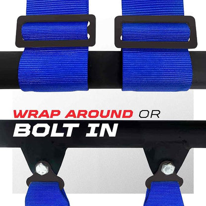 1pc 50 Cal Blue 4 Point Harness 3in Straps, Racing Harness Seat Belt | Ultra Kush padding, Push Button quick release hardware. Universal Fit for UTV, RZR, race car.