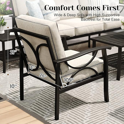 FansaFurn 5-Pieces Outdoor Patio Furniture Set, Outdoor Metal Sectional Furniture with Cushions, Outdoor Conversation Seating Set with Coffee Table for Garden, Balcony, Deck, Backyard, Black