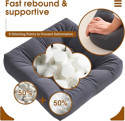 Tikuns 4Pcs Floor Pillows for Adults, 22 * 22 Inch Meditation Cushions, Large Square Sitting Cushion Living Room Memory Foam Pillow for Sitting (4, Grey, 22x22x4 Inch)