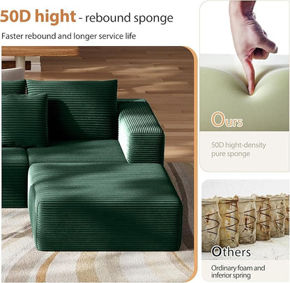 Fancyfire 134.6" Cloud Modular Sectional Couch with Chaise and Pillows,Ultimate Comfort U-Shaped Deep Seat Sofa,Boneless Couch Upholstered 3-Seater Sofas for Living Room, No Assembly Required(Green)