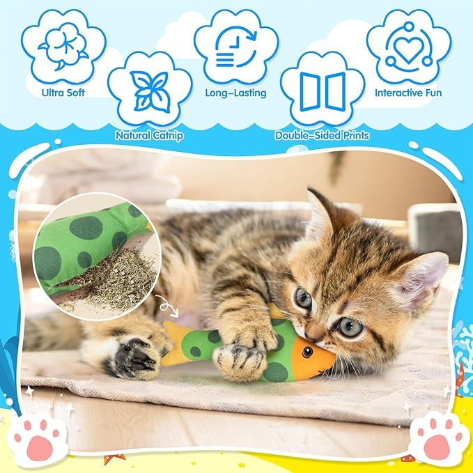 6 Pcs Catnip Toys for Cats, with Various Cute Fish Styles, Catnip Crinkle Sound, Soft and Durable, Interactive Kitten Kicker for Indoor Kitty Exercise for All Breeds