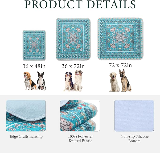 Homimp Washable Pee Pads for Dogs, 2 Pack Reusable Puppy Pads Waterproof, Absorbent and Leakproof Dog Pee Pads, Non Slip Puppy Training Pads, Pet Mat for Floor,Crate,Couch,Whelping,Blue, 36"x48"