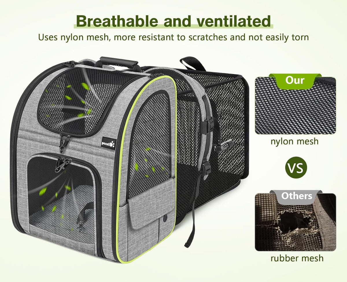 Pecute Cat Carrier Backpacks, Expandable Cat Backpack with Shade Cover, Breathable Mesh, Pet Carrier Backpack for Cats Small Dogs Puppies, Dog Carrier Backpack Great for Travel Hiking Camping Outdoor