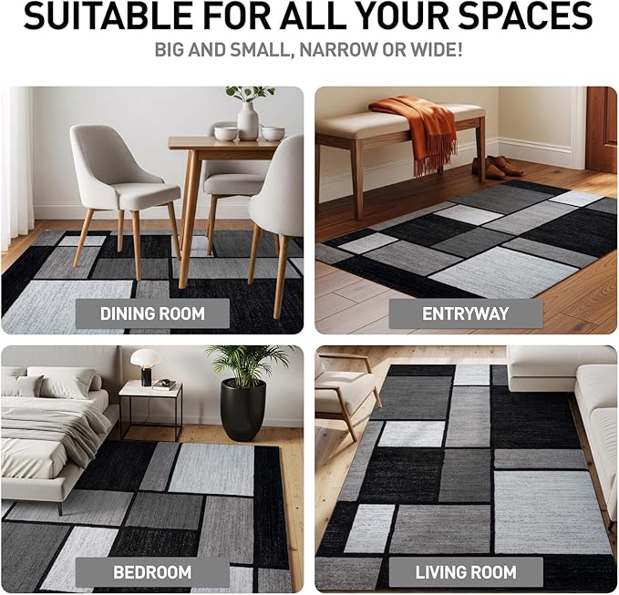 Rugshop Contemporary Modern Boxes for Home Office,Living Room,Bedroom,Kitchen Non-Shedding Area Rug 7' 10" X 10' 2" Gray