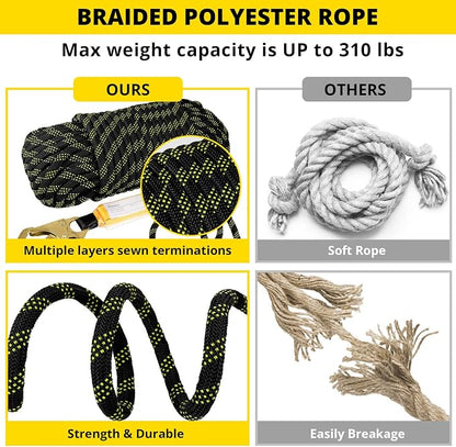 TRSMIMA Rope Harness Safety Lanyard：25ft Roofing Rope Fall Protection | Vertical Safety Harness Rope With Grab Snap Hooks Shock Absorber - Tree Climbing Line Kit Heavy Duty Safety Equipment ANSI CE
