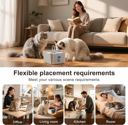 Stainless Steel Cat Water Fountain, 4L/135oz Automatic Circulation pet Water Dispenser, Quiet cat Bowl Water Dispenser, Suitable for Cats, Dogs and Multiple Pets. (Pet Fountain+6 Filters+6 Sponges)