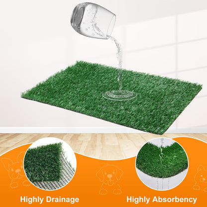LOOBANI Dog Grass Pad with Tray Large Dog Litter Box, Indoor Potty for Apartment and Patio Training, with 2 Packs Fake Grass Pee Pads for Replacement (Tray Potty 23.6 * 35.5inch)