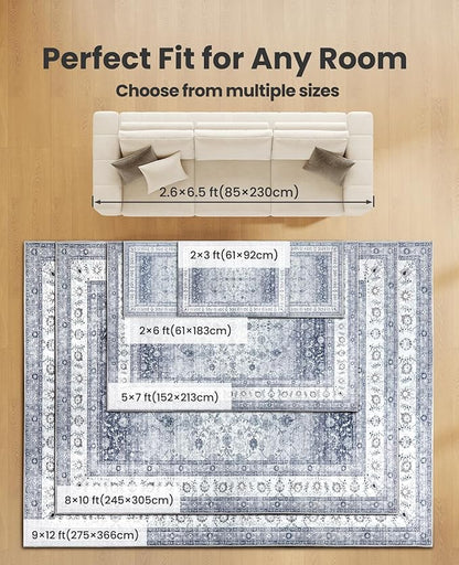 AMADA HOMEFURNISHING 2x3 Washable Area Rug, Low-Profile Entryway Rug with Non-Slip Backing & Durable Edge Binding, Vintage Rug Pattern, Small Rugs for Entryway, Kitchen & Living Room